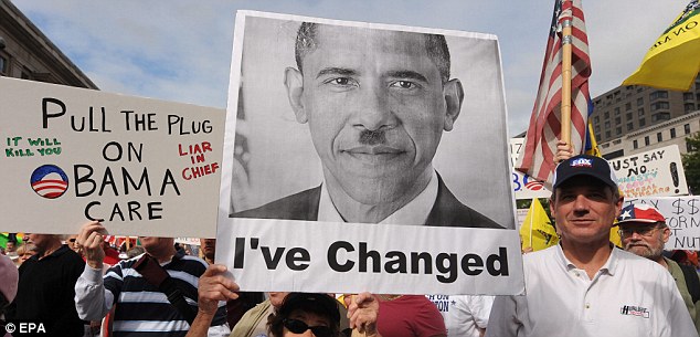 Hitler Mustache On Sign With Picture Of Obama At Tea Party Rally